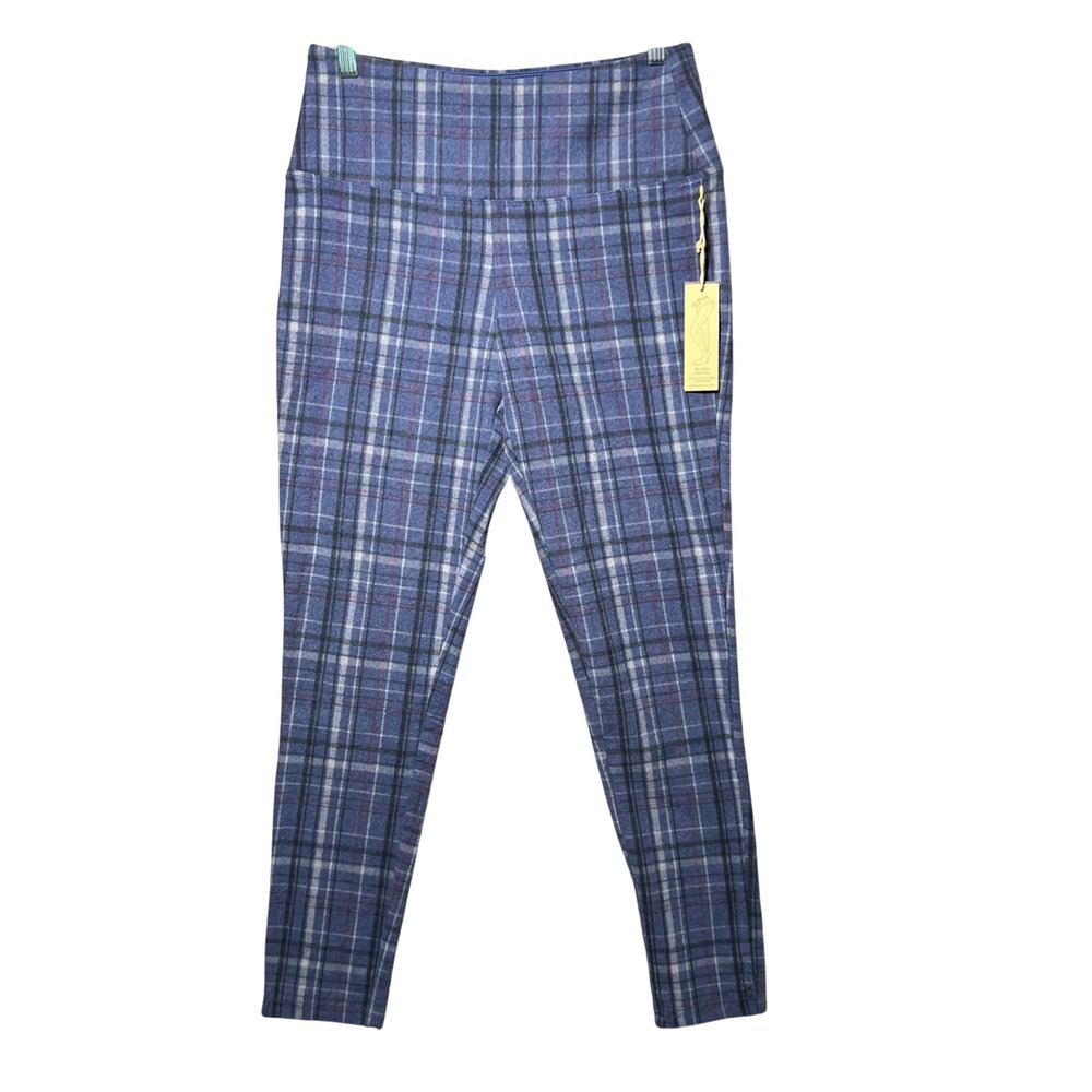 Natural‎ Reflections Brushed Indigo Plaid Leggings Pants Medium